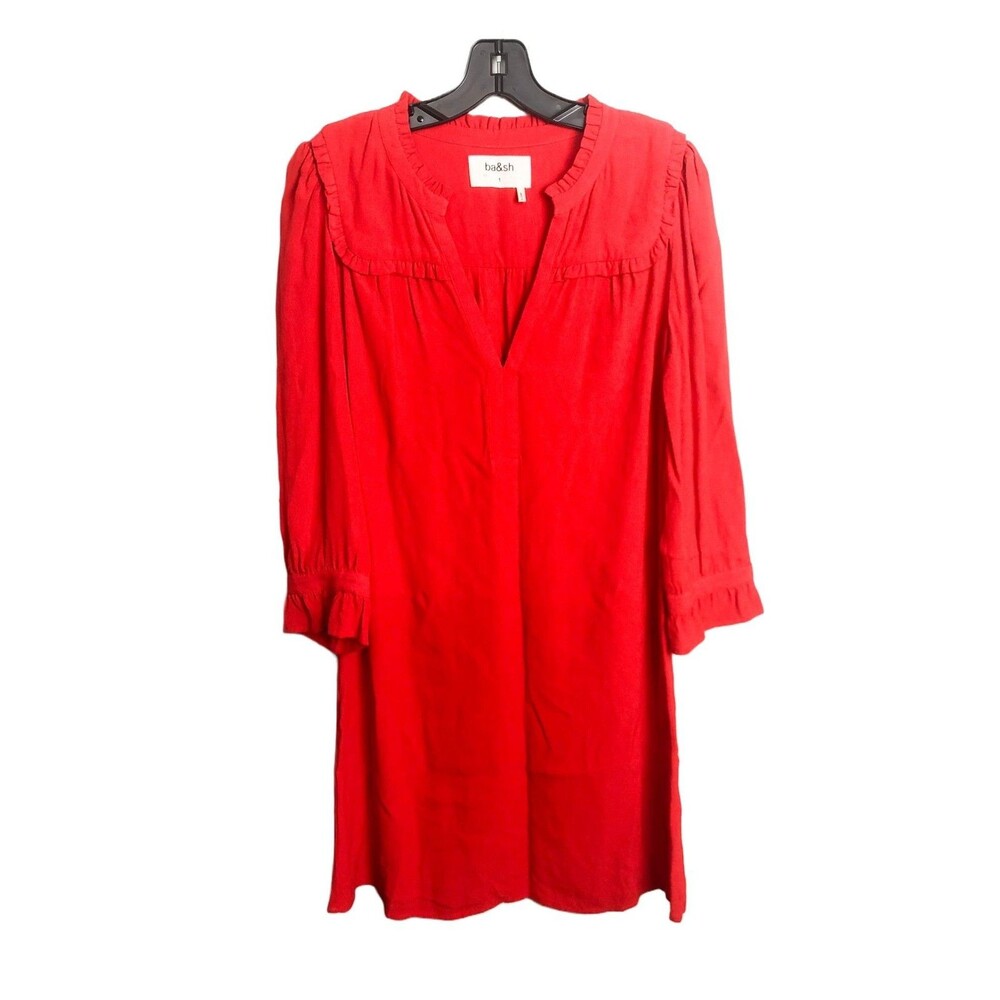 ba&sh Track Grenadine Lady Dress Long Sleeve V Neck Shift Dress 1 Womens S Red